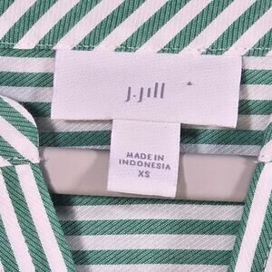 J Jill Women's Green Striped Henley Style Long Sleeve Coastal Vibe Shirt Size XS
